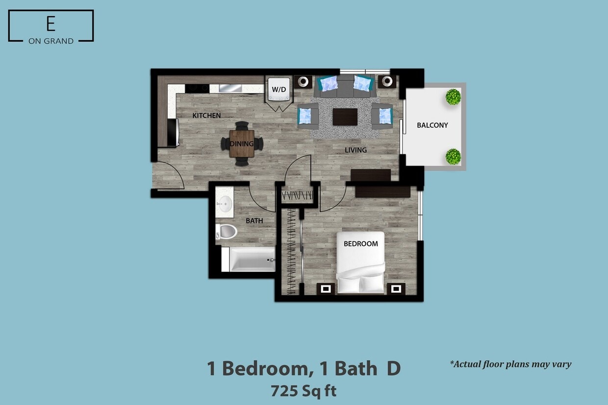 Floor Plan - 1 Bedroom, 1 Bath D