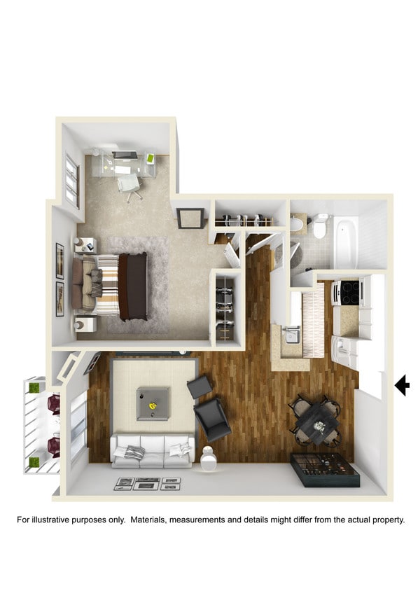 Floor Plan - 1BR 1BA- Plan D