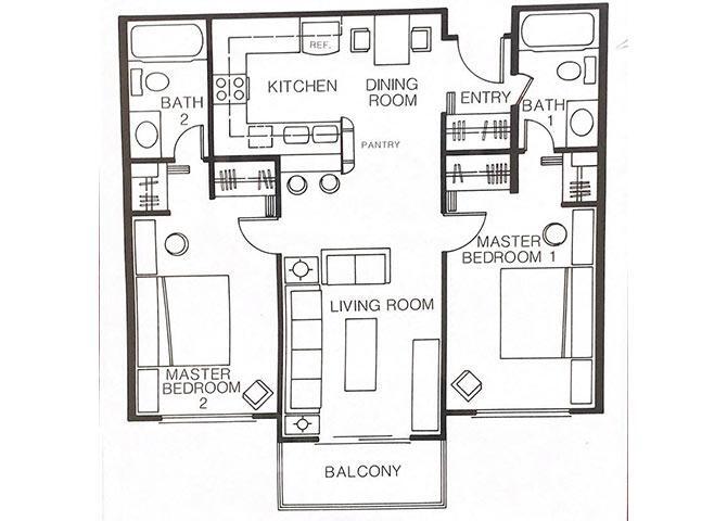 Floor Plan - 2 bed, 2 bath