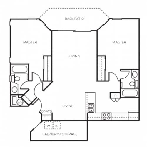 Plan A + Twin Master Suites - 2 Bedroom, 2 Bathroom B