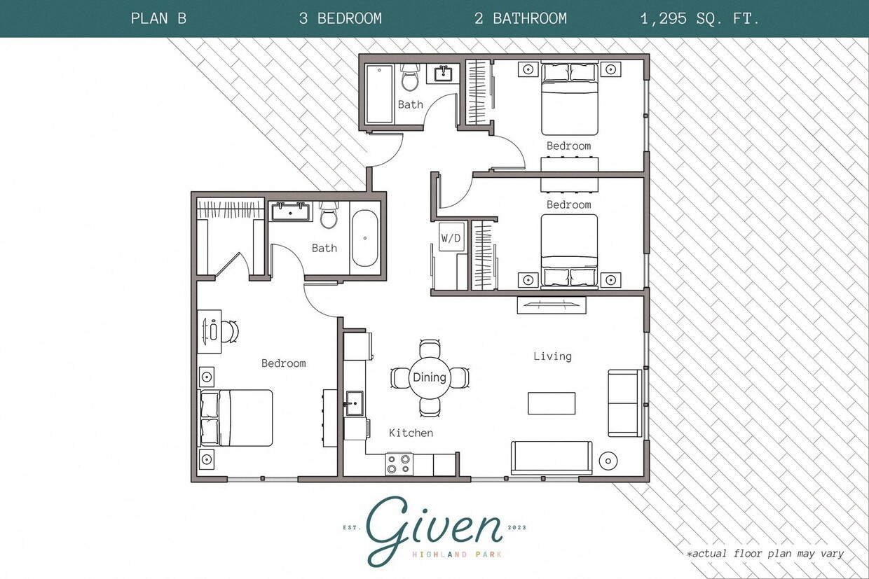 Floor Plan - 3 Bedroom, 2 Bath Plan B