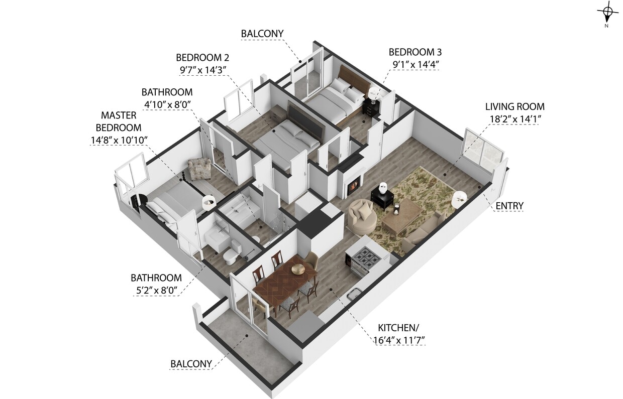 Floor Plan - 3 Bedroom 2 Bathroom