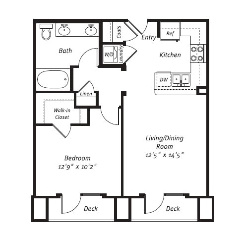 Floor Plan - 1 Bed 1 Bath Plan A