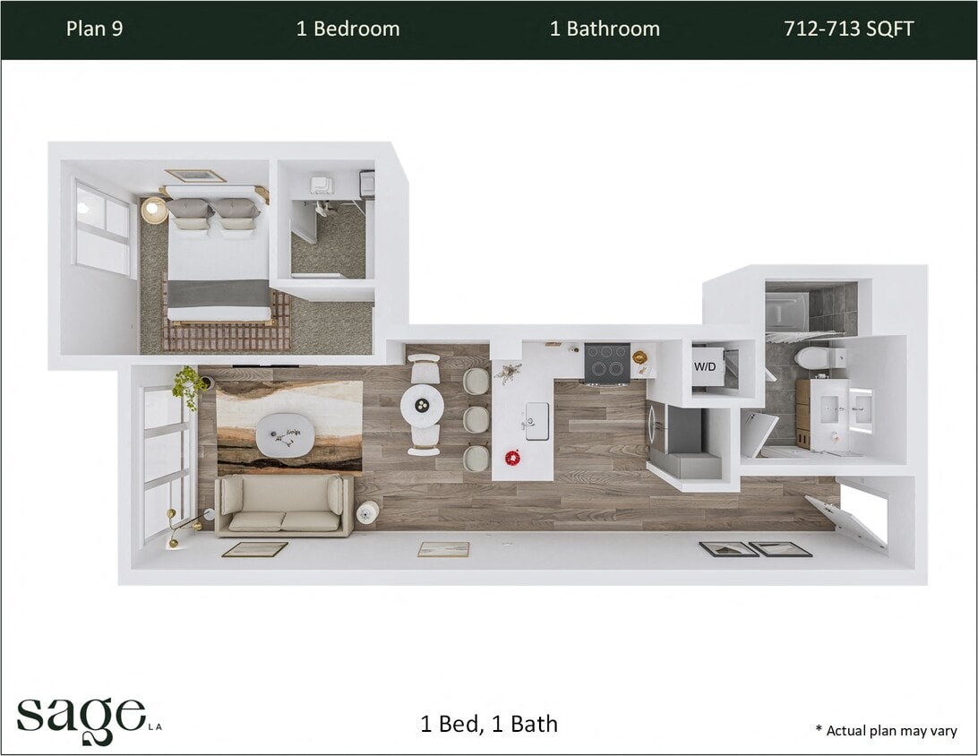 Floor Plan - 1 Bedroom, 1 Bath Plan 9