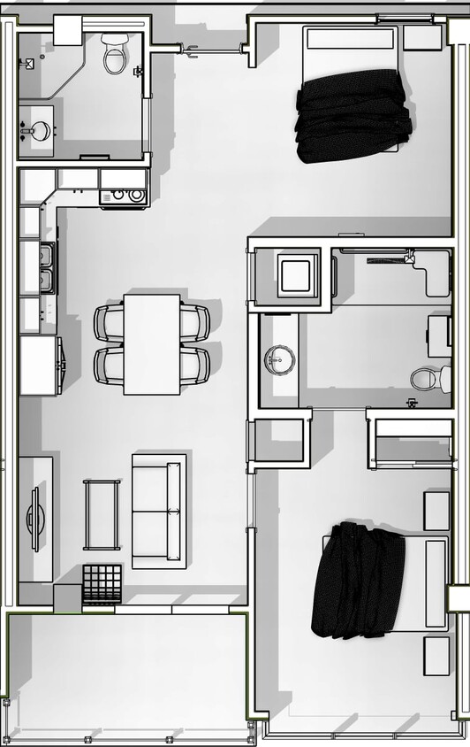 Floor Plan - 1 Bedroom 2 Bathroom + Den (Type E)
