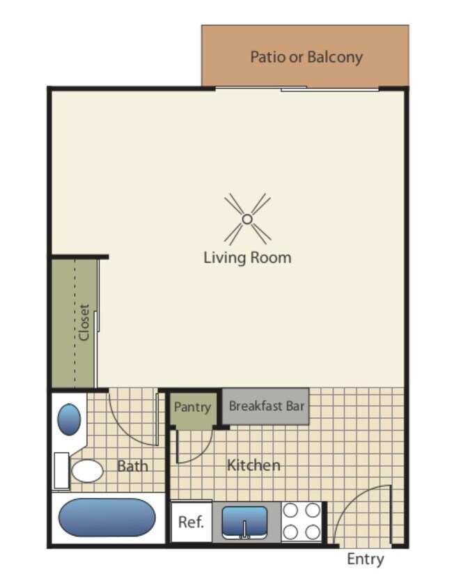 2D Rendering of a Large Studio Floor Plan - Studio Lrg