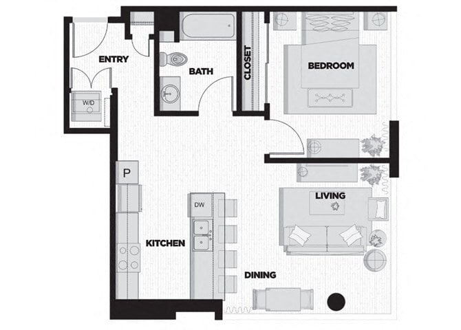 Floor Plan - 1 Bed - 1 Bath E