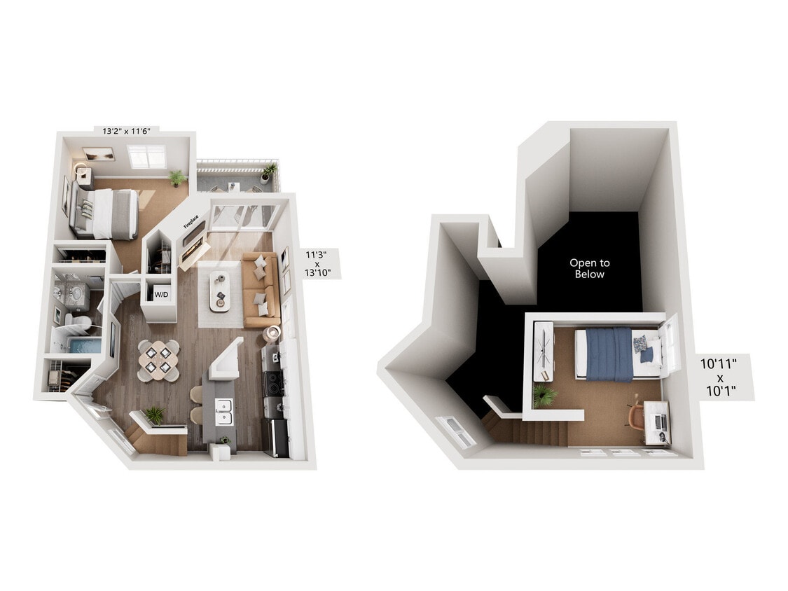 Floor Plan - 1 Bed, 1 Bath DL