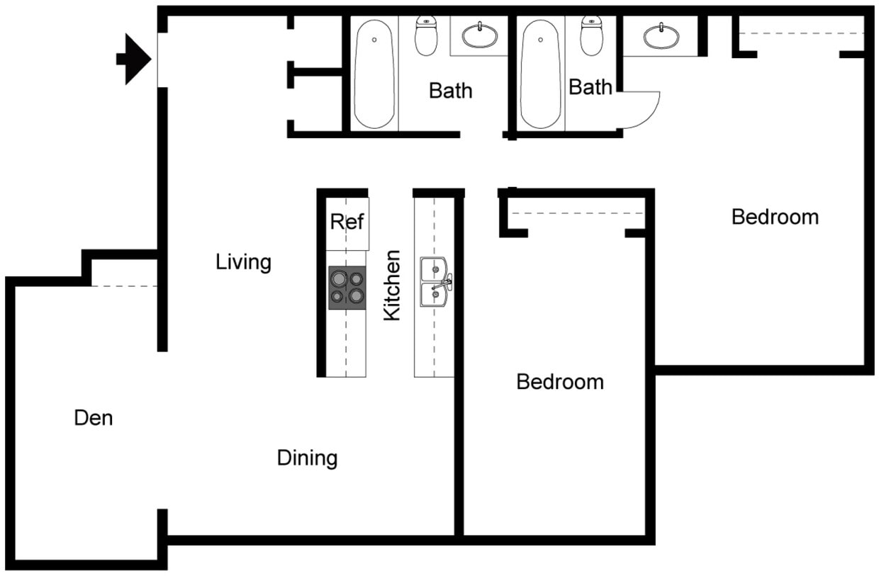 Floor Plan - 2 Bedroom 2 Bath Den
