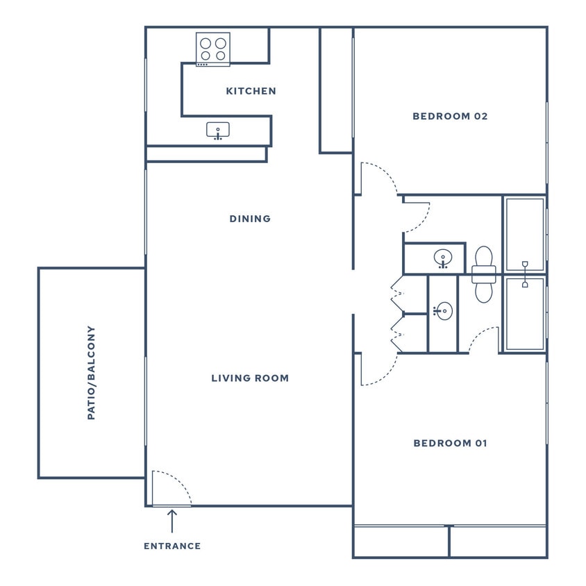 Floor Plan - 2 Bed, 2 Bath - B2 (Catalina)