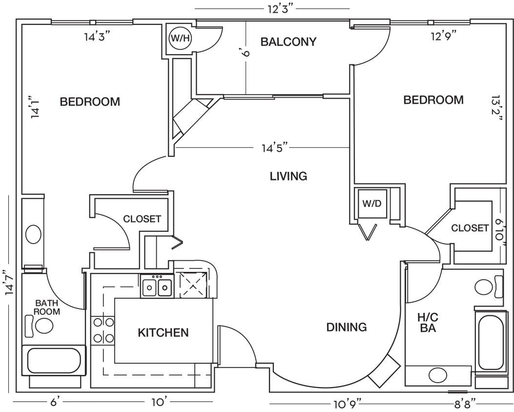 Floor Plan - 2 Bed 2 Bath Plan B 