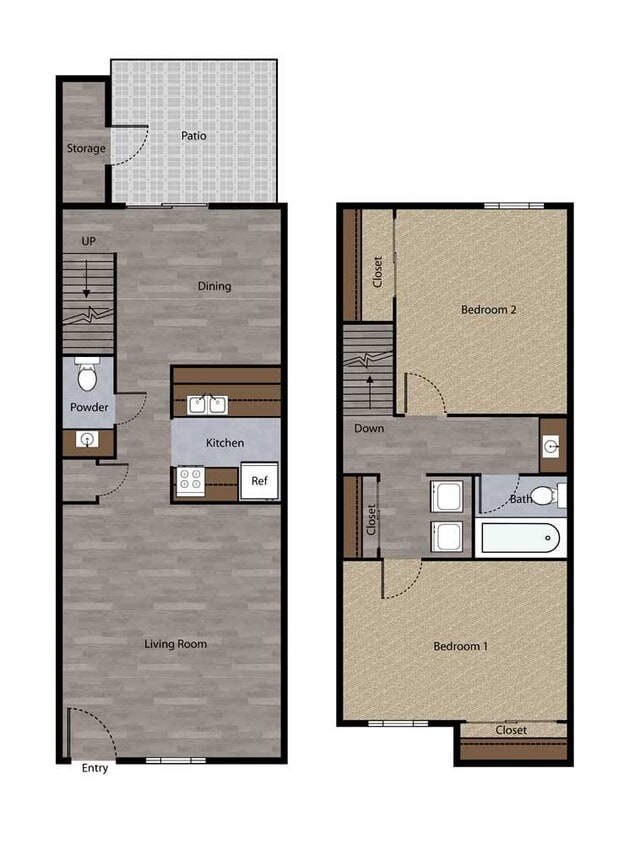Floor Plan - Two Bedroom Townhome Plan D