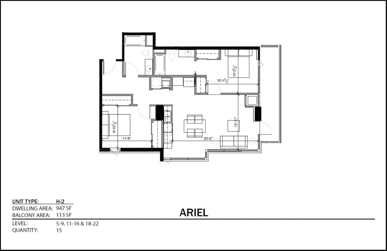 Floor Plan - H-2 - 5-9, 11-16 & 18-22 (947)