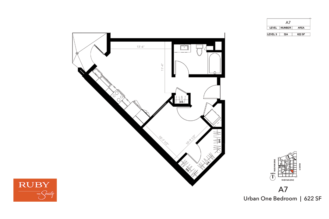 Floor Plan - Urban One Bedroom A7