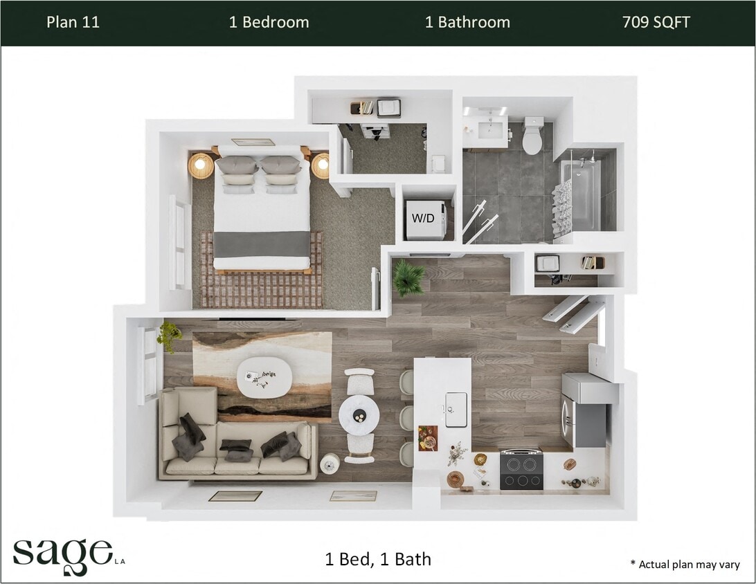Floor Plan - 1 Bedroom, 1 Bath Plan 11
