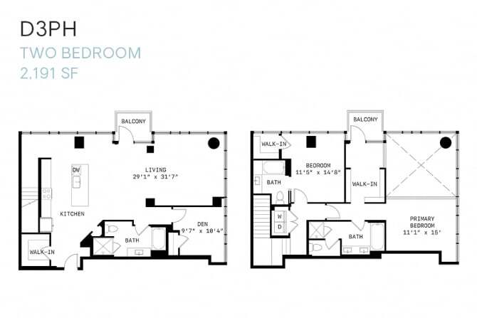 Floor Plan - Two Bedroom Penthouse D3ph