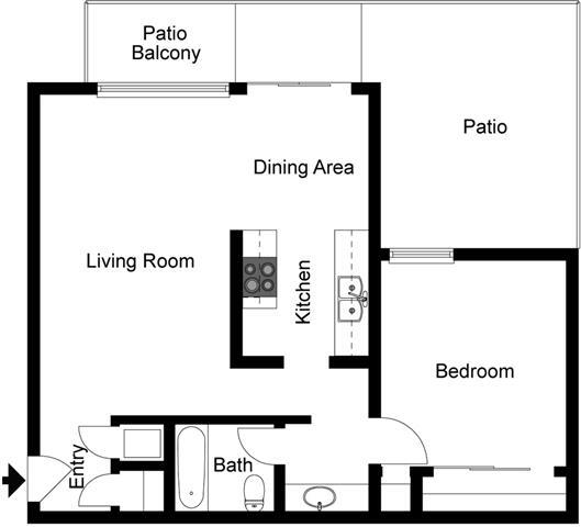 Floor Plan - 1 Bedroom 1 Bath