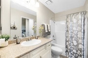 2BR, 2BA - 900SF - Primary Bathroom - Mountain View Apartments