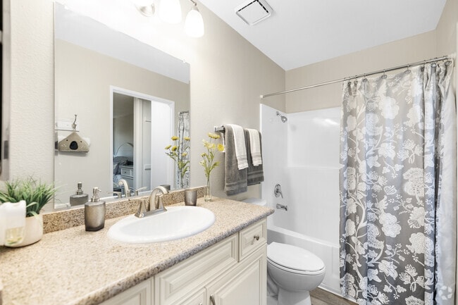 2BR, 2BA - 900SF - Primary Bathroom - Mountain View Apartments