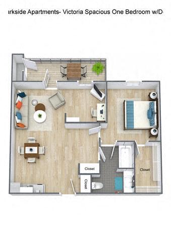 Floor Plan - One Bedroom, One & a Half Bath