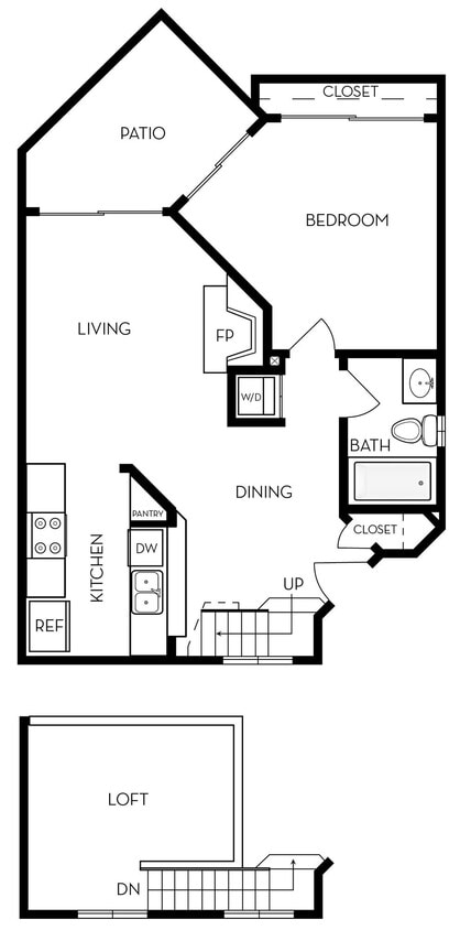 Floor Plan - 1 Bed, 1 Bath CL