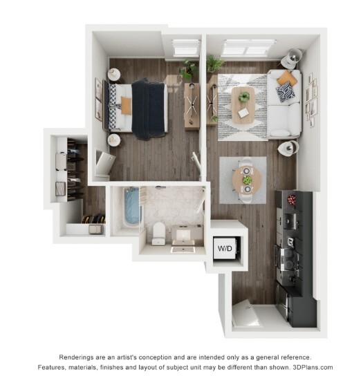 Floor Plan - 1 Bed 1 Bath - 631 sqft