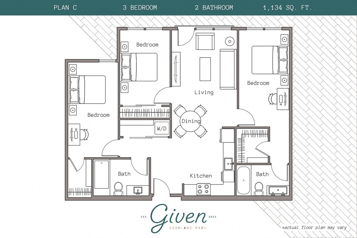 Floor Plan - 3 Bedroom, 2 Bath Plan C