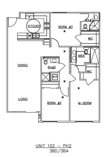 Floor Plan - Three-Bedroom Three-Bathroom - J