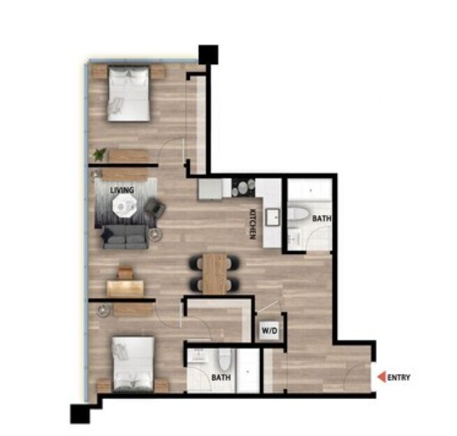 Floor Plan - 2 Bed 2 Bath - 876 sqft
