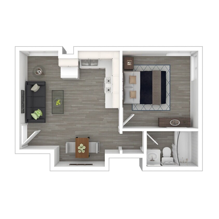 Floor Plan - 1 Bed 1 Bath 60% AMI - Income Restricted