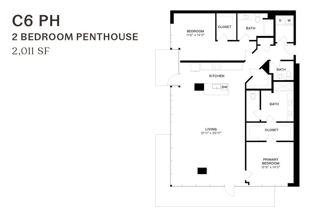 Floor Plan - Two Bedroom Penthouse C6 PH