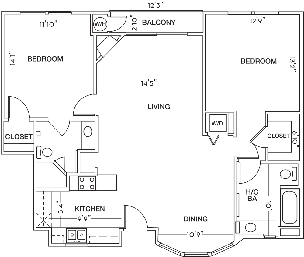 Floor Plan - 2 Bed 2 Bath Plan D