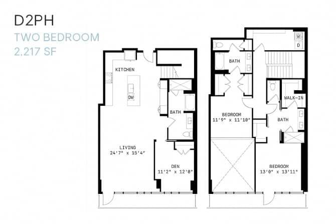 Floor Plan - Two Bedroom Den Penthouse D2ph