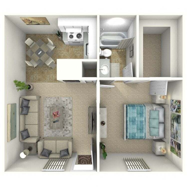 Floor Plan - 1 Bed 1 Bath Up