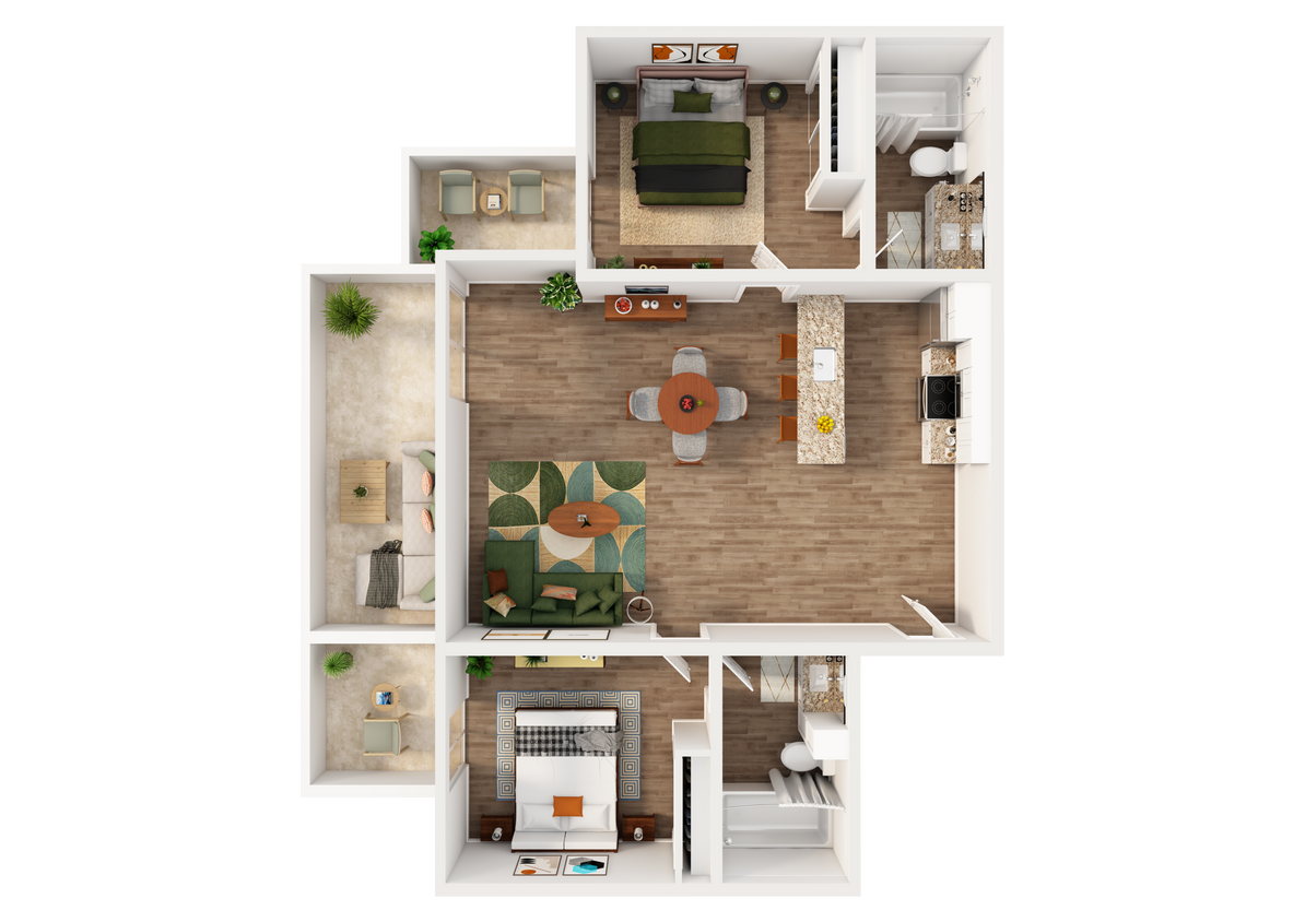 3D Rendering of a Two-Bed Apartment - 2 bedroom