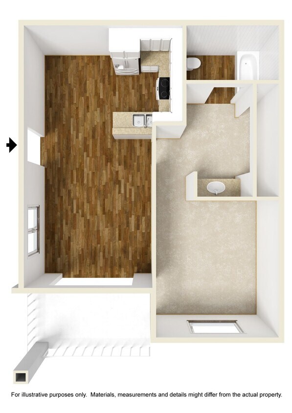 Floor Plan - 1 Bedroom, 1 Bathroom Plan C