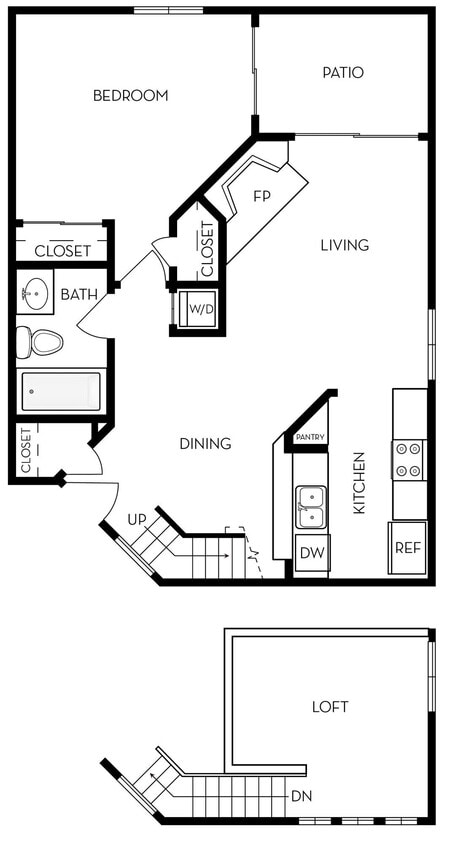 Floor Plan - 1 Bed, 1 Bath DL
