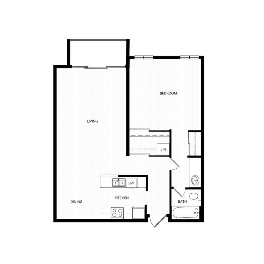 Floor Plan - 1 Bed, 1 Bath