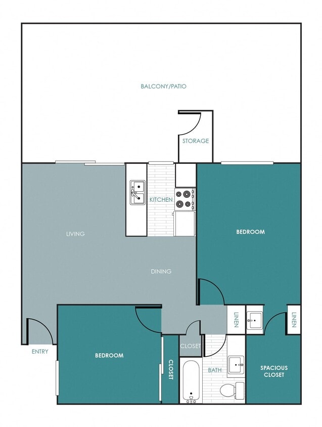 Floor Plan - 2 Bedrooms 1 Bath - 21A