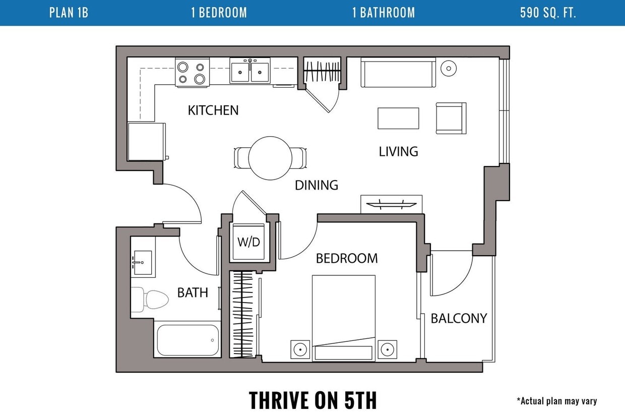 Floor Plan - 1 Bedroom, 1 Bath B