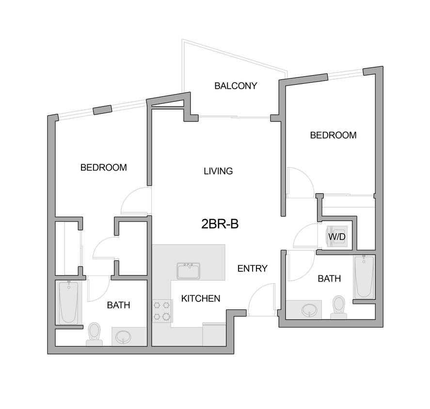 2D Floor Plan Rendering of a Two-Bedroom Apartment - 2br-b