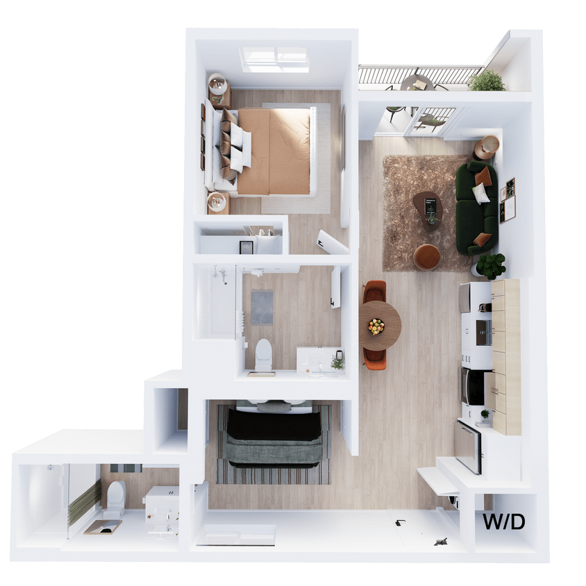 Floor Plan - Plan E - 1 Bedroom Plus Den, 2 Bath