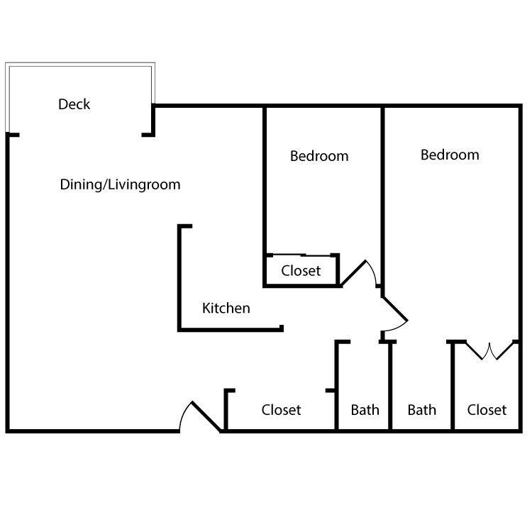 Two Bed Two Bath Floor Plan 2M, 2L, 3M, 3L - Norte Large 2BR - (2x2A) "L,M"