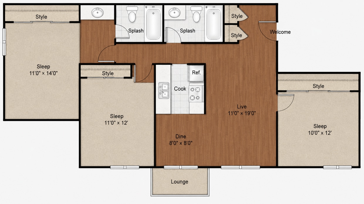 Floor Plan - 3 Bedroom 2 Bathroom