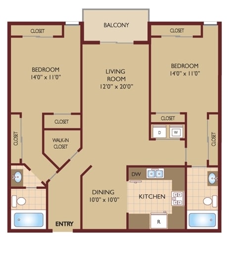 2BR/2BA - A Floor Plan