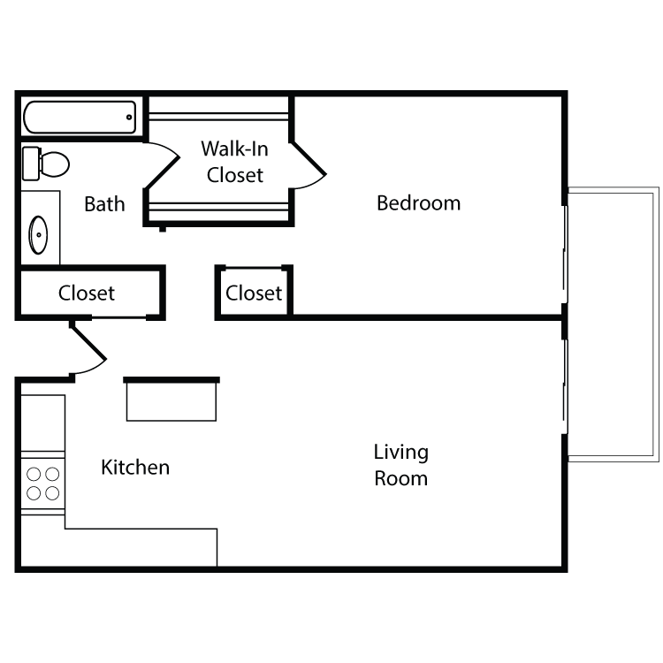 Floor Plan - 1 Bed, 1 Bath H