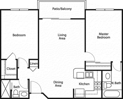 Floor Plan - Two-Bedroom Two-Bath 897