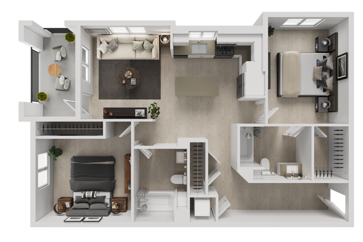 Floor Plan - 2BD, 2BTH B1