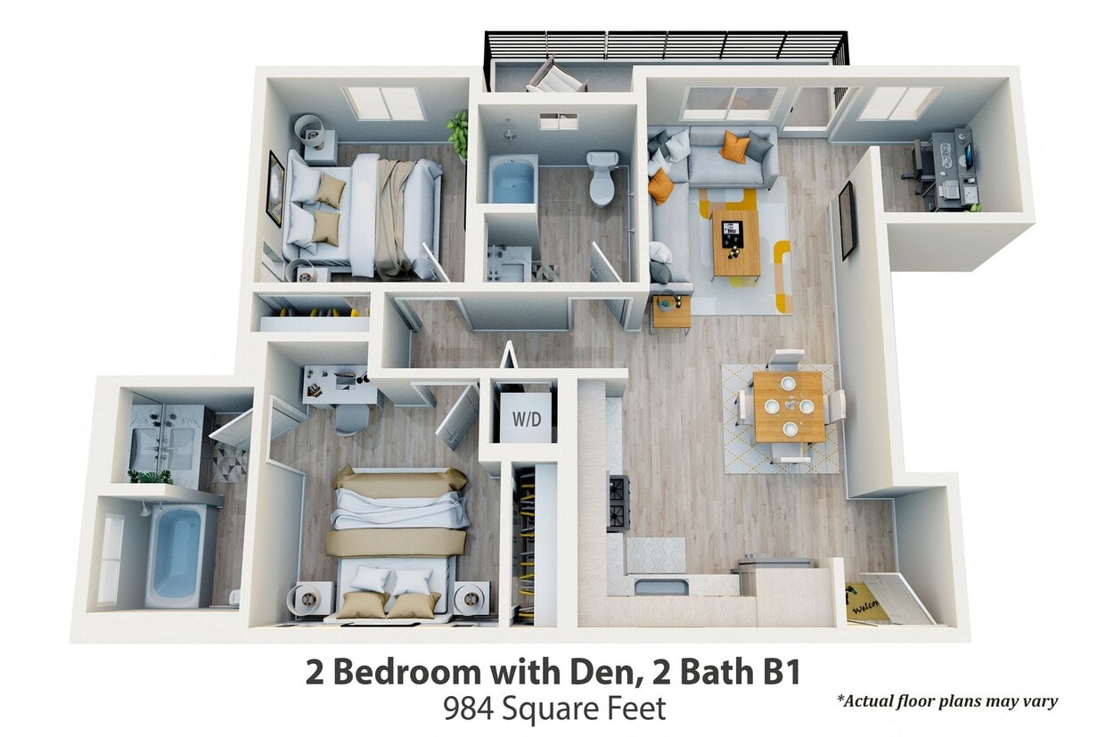 Floor Plan - 2 Bed  + Micro Office, 2 Bath B1
