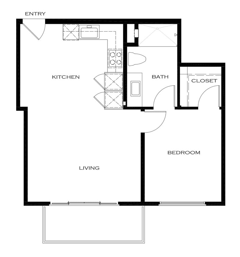 Floor Plan - 1 BD 1 BA - North View